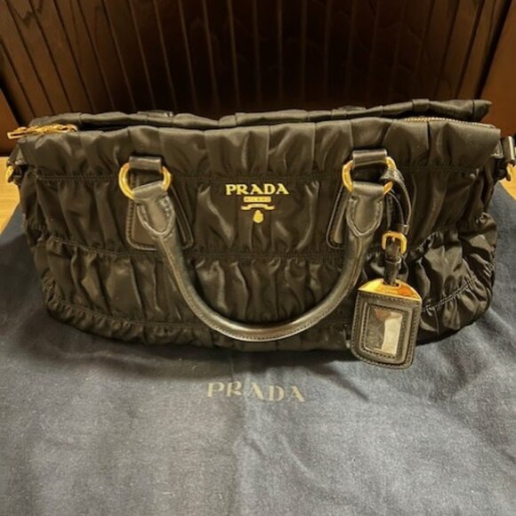 PRADA Black Nylon and Leather Tessuto Two Way Shoulder & Top Handle Bag
